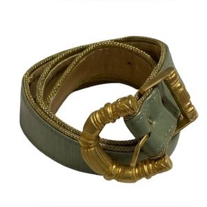 VTG Salena’s Collection Light Green Metallic & Goldtone Belt-Size 32- Awesome